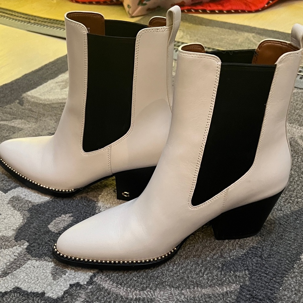 Coach White and Black Ankle Boots